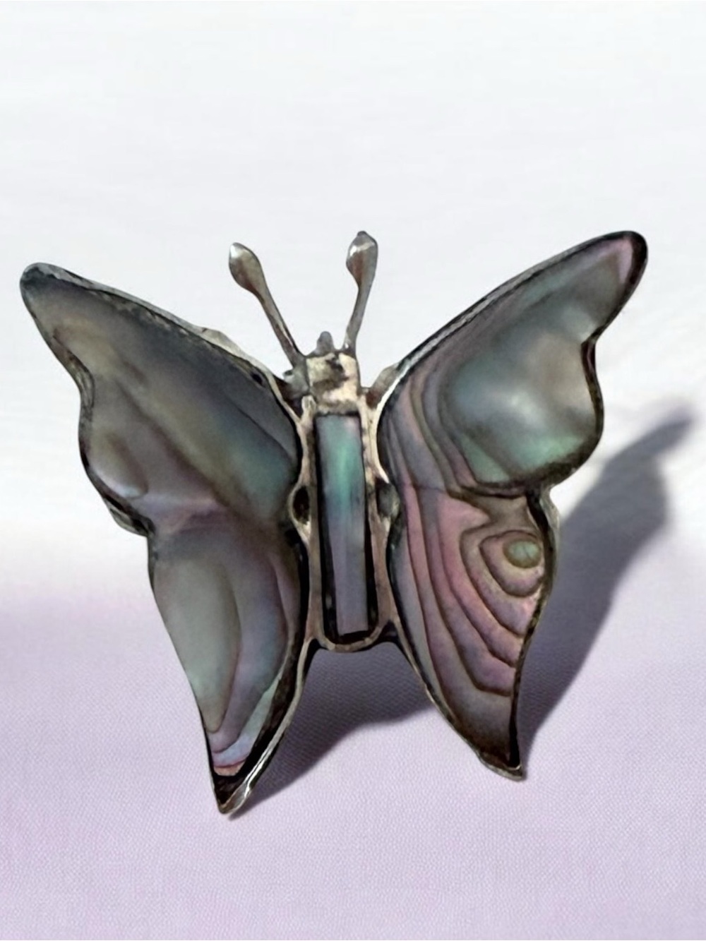 Vintage Mexican Sterling Silver & Abalone Shell Butterfly Brooch